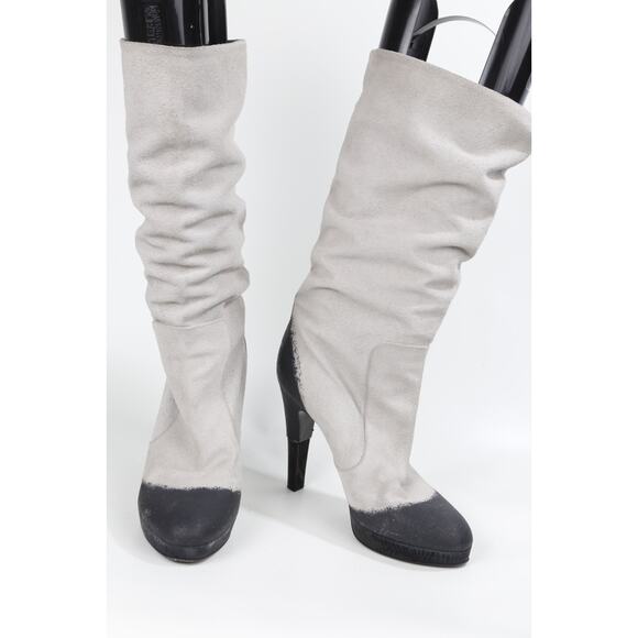 Chanel Suede Leather Slouchy Boots Cap Toe Knee High Heel Boots CC Logo Size 39 - Picture 12 of 16